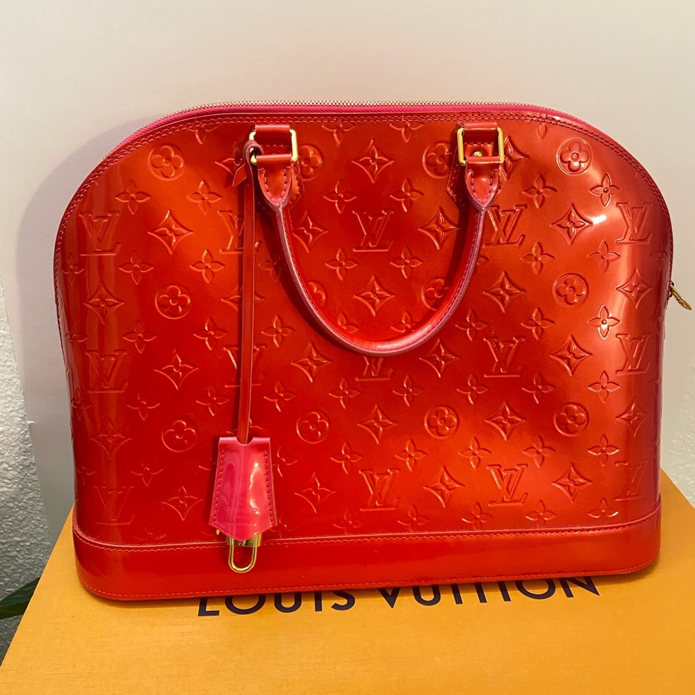Louis Vuitton The Alma Two tone Red and pink Shiny Red Embossed Satchel